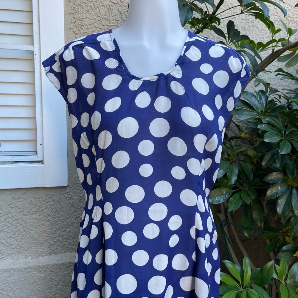Vintage 70’s navy blue/white handmade silk midi dress